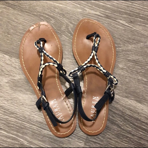Ralph Lauren braided sandals in navy&white, 7.5 - Picture 1 of 3